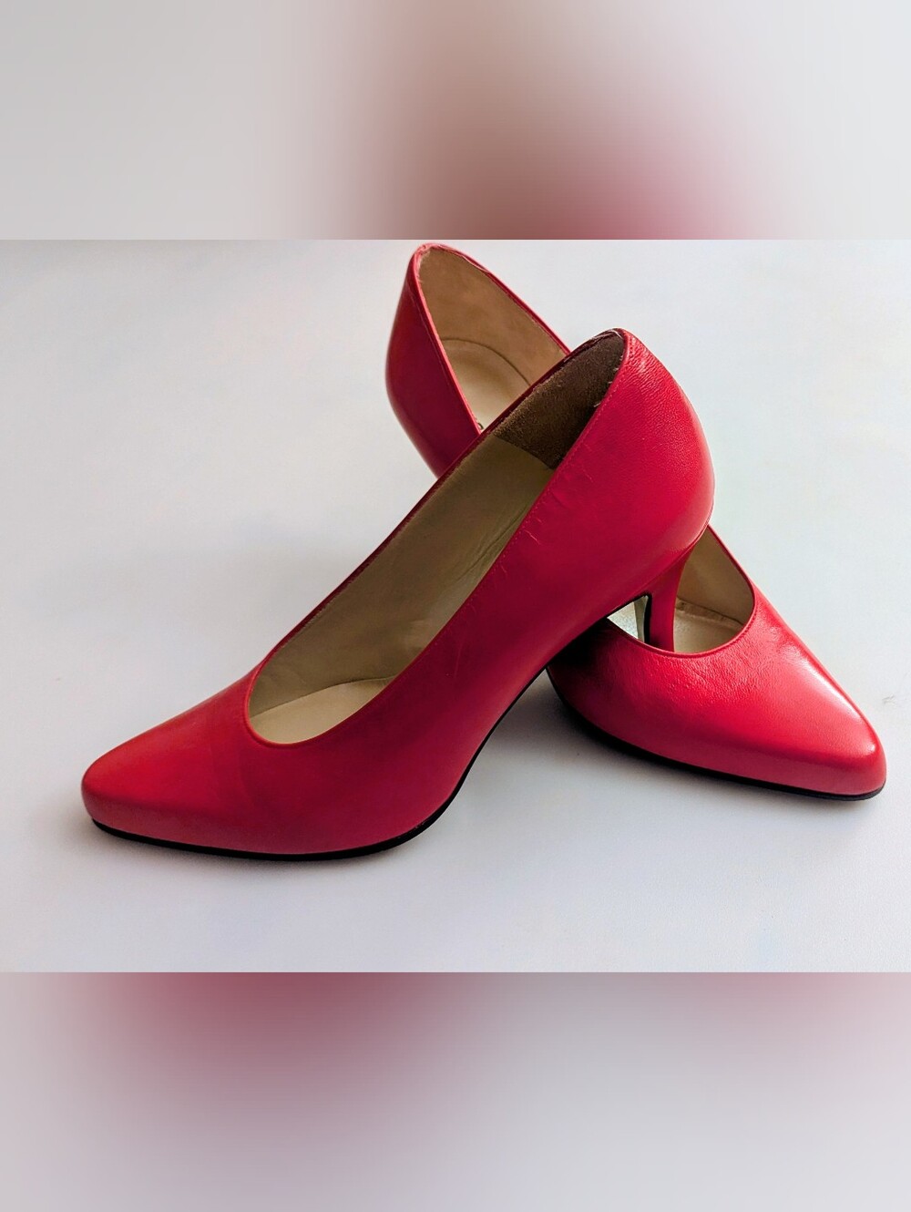Vintage Charles Jourdan Women's Red Leather Pumps. Made in France. Size 8M